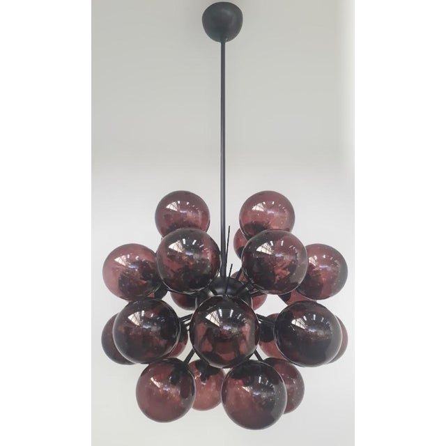 Italian 21st Century Ventiquattro Black Powder Coat Amethyst Bubbles Murano Sputnik Chandelier by Fabio LTD For Sale - Image 3 of 6