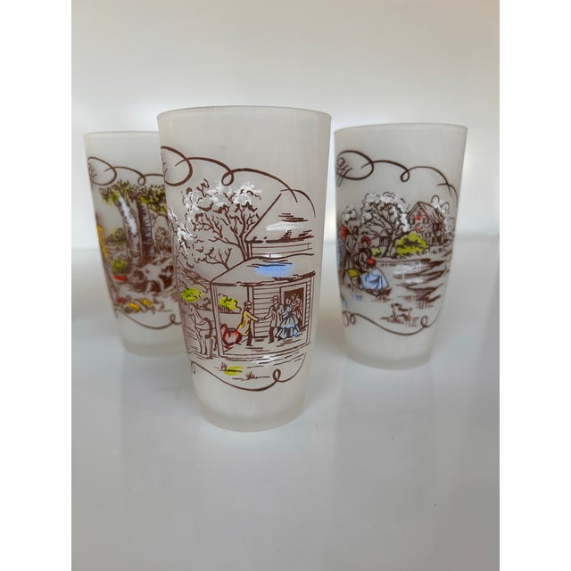 1950's Currier & Ives "Americana" Frosted Glass Tumblers -Set of 6 For Sale - Image 12 of 12