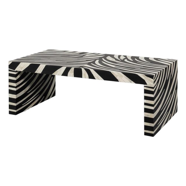 Zebra Striped Bone Inlay Coffee Table with Waterfall Ends For Sale