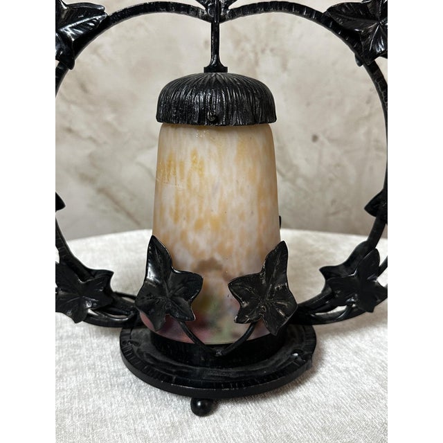 Metal Art Deco Table Lamp in Glass and Wrought Iron, 1930s For Sale - Image 7 of 12