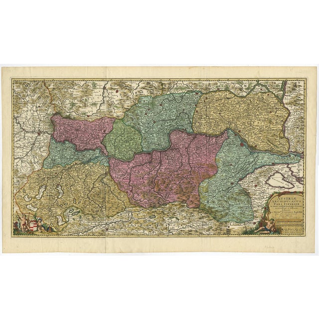 Large Map of Upper and Lower Austria Between Passau and Wien, 1700 For Sale