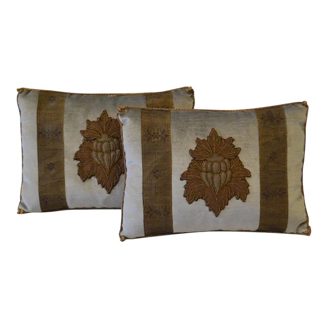 Contemporary Embroidery Pillow with Antique Trim For Sale