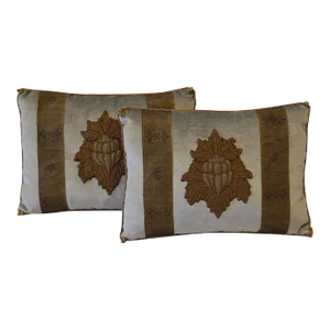 Contemporary Embroidery Pillow with Antique Trim