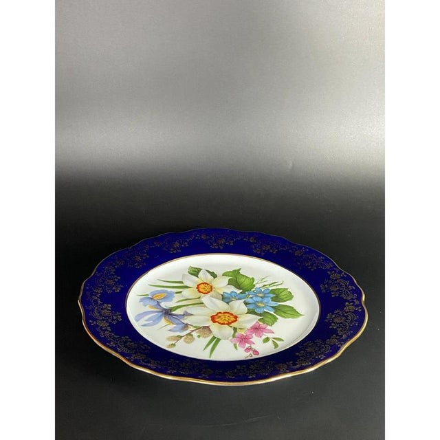Gilt and Cobalt Blue Porcelain Plate from Limoges Rehausse Main, France, 1920s For Sale - Image 6 of 12