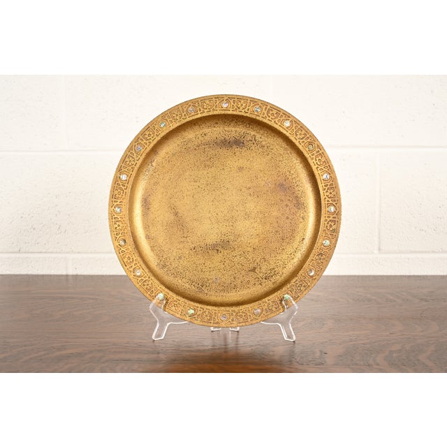 Tiffany Studios New York Bronze Doré Large Tray With Abalone Inlay For Sale - Image 13 of 13