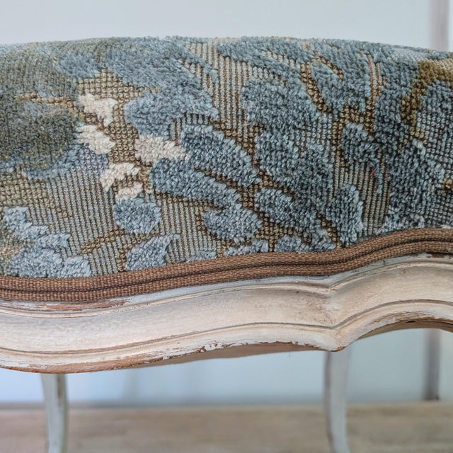 Textile Antique French Footstool in Cowtan & Tout Walden in Sky For Sale - Image 7 of 8