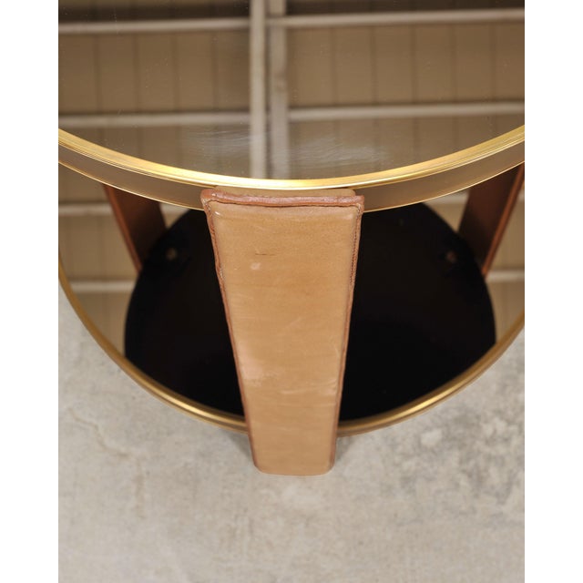 Ralph Lauren Dalton Side Drink Table Brass Leather and Glass For Sale - Image 14 of 18