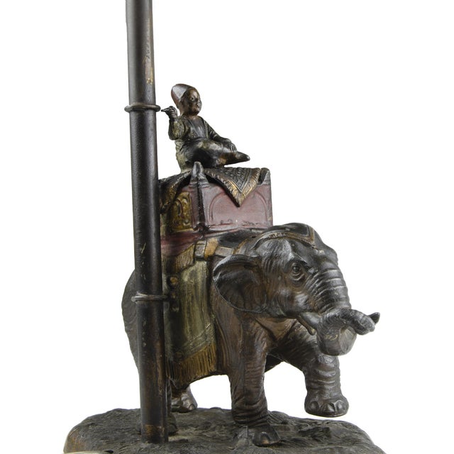 Early 20th Century 20th Century Jugendstil Cold-Painted Bronze Elephant Rider Table Lamp, Germany For Sale - Image 5 of 9