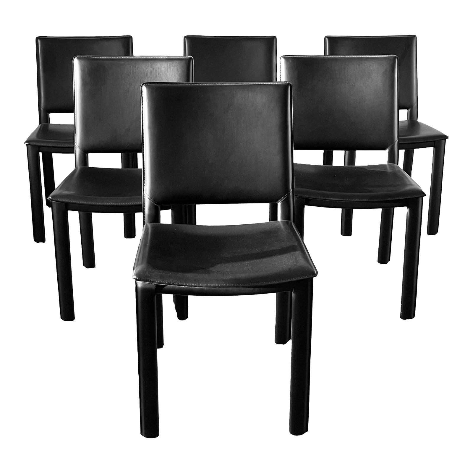 Set of 6 Room & Board Madrid Black Leather Dining Chairs Chairish