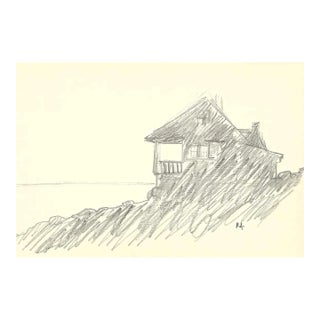 1970s Robert Angeloch Coastal Cottage Drawing For Sale