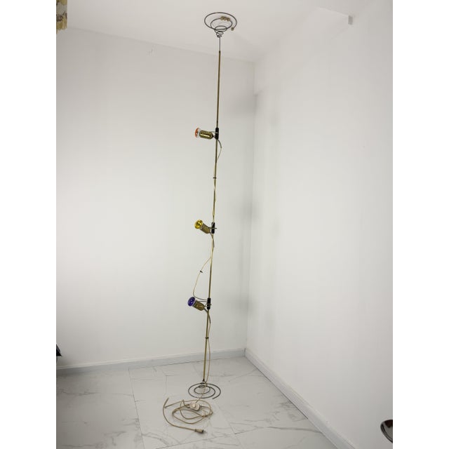 Three-light, adjustable ceiling-mounted floor lamp in the style of Francesco Fois for Reggiani, 1970s Metal, steel, and...