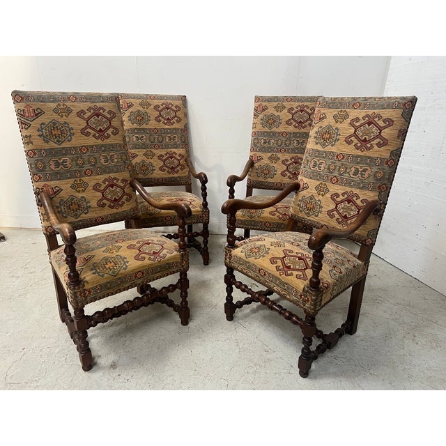 Louis XIII Style Armchairs with High Backs, 1900s, Set of 4 For Sale - Image 15 of 15