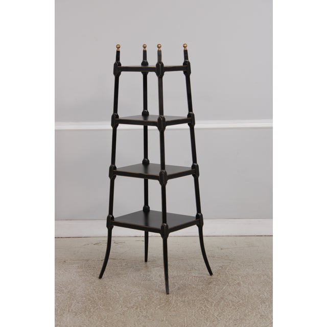 1990s Regency Ebony & Gold 4 Tier Etagere Bookcase Shelf For Sale - Image 5 of 12