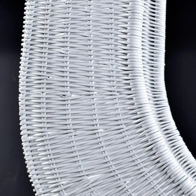 White Wicker Hanging Basket Style Coastal Garden Lanai Scoop Chairs For Sale - Image 10 of 10