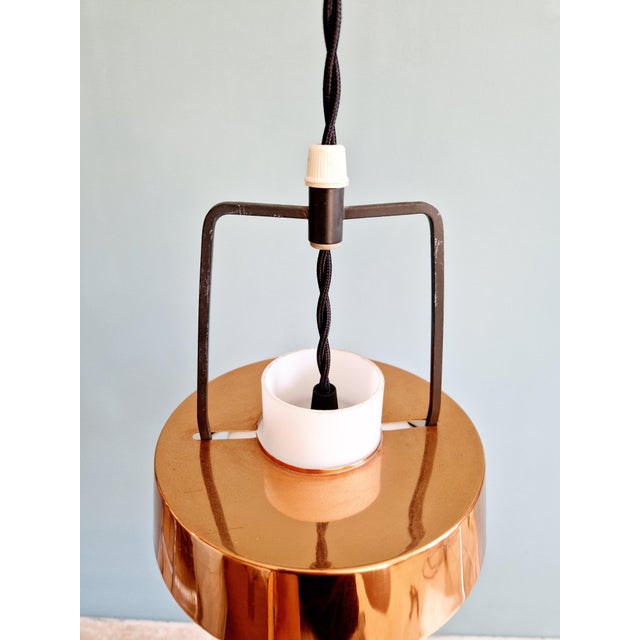 Scandinavian Pendant Lights in White Opaline and Copper Metal, 1960s, Set of 3 For Sale - Image 14 of 18