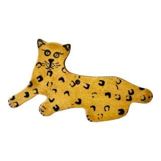 Folk Art Leopard Christmas Ornament, Breininger Pottery, Pennsylvania Dutch Redware For Sale
