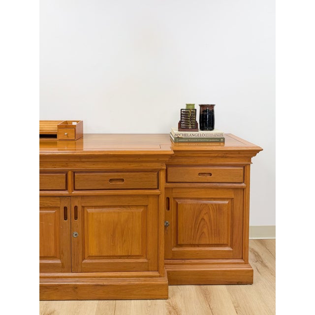 Antique Style Oak Office Credenza With Locking Doors and Finished Back For Sale - Image 13 of 17