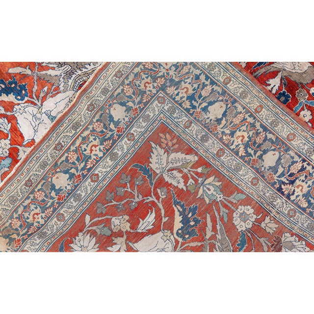Textile 19th Century Persian Tabriz Silk Red and Navy Blue Rug For Sale - Image 7 of 9