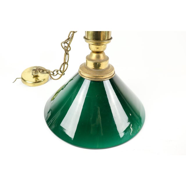 Vintage Green Glass Pendant Light With Brass Accents For Sale In Kansas City - Image 6 of 7