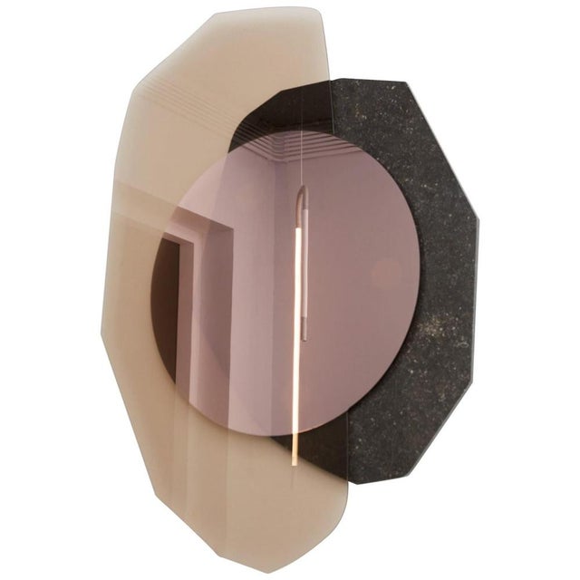 Glass repeated mirror ii, by os and oos dimensions: 112 x 152 x 5.5 cm materials: rosé glass, nero assoluto marble,...