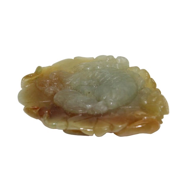 1980s Carved Jade Pendant With Fish Biting Fortune on Lotus Leaf For Sale - Image 5 of 9