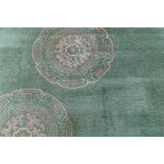 Art Deco Doris Leslie Blau Vintage Chinese Art Deco Geometric Teal Hand-Knotted Carpet For Sale - Image 3 of 8