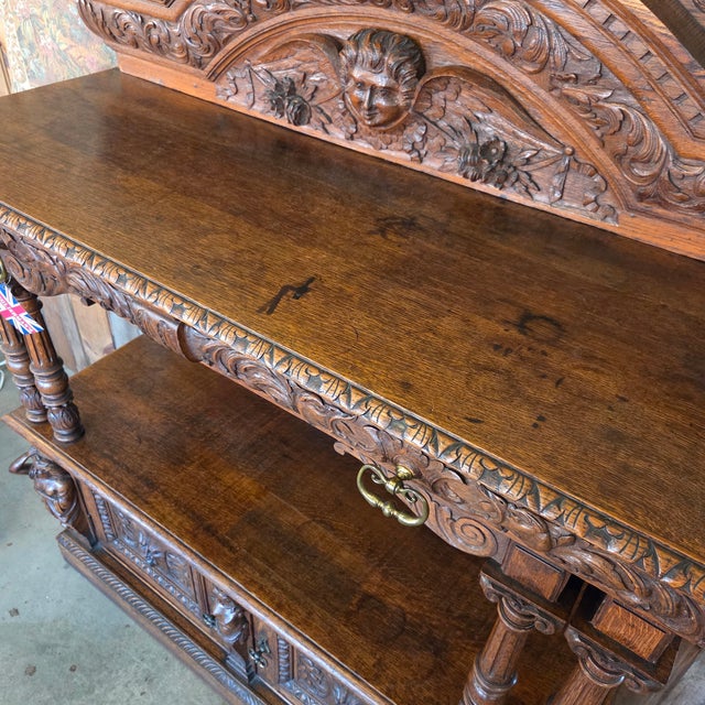 Late 19th Century Late 19th Century Heavily Carved Oak Baroque Revival Sideboard Server With 2 Doors & 2 Drawers For Sale - Image 5 of 18
