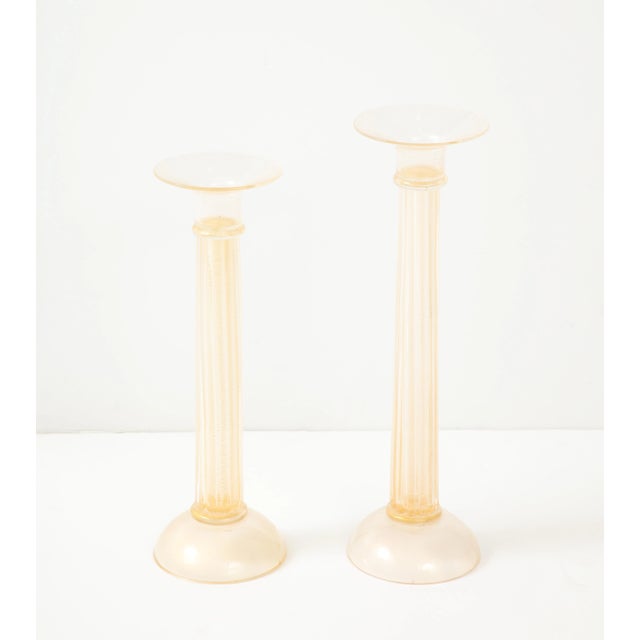 Beige Oggetti Murano Large Murano Glass Candle Holders - A Pair For Sale - Image 8 of 12
