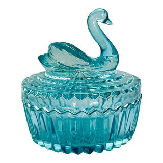 Mid 20th Century Blue Glass Swan Vanity Dish For Sale