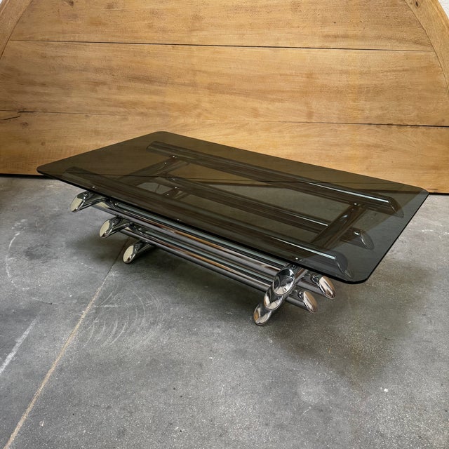 Smoked Glass Coffee Table with Chromed Metal Tubes, 1970s For Sale - Image 17 of 18