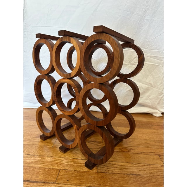 Wood Mid-Century Modern Kustom Kraft Walnut 9-Bottle Wine Rack, Usa 1960s For Sale - Image 7 of 9