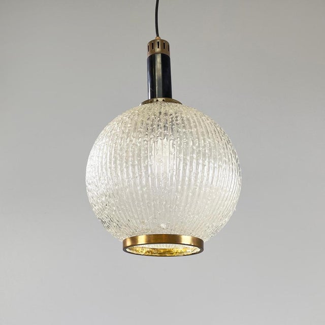 Mid-Century Modern Italian Pendant Light in Molded Glass with Brass and Metal, 1950s For Sale - Image 3 of 16