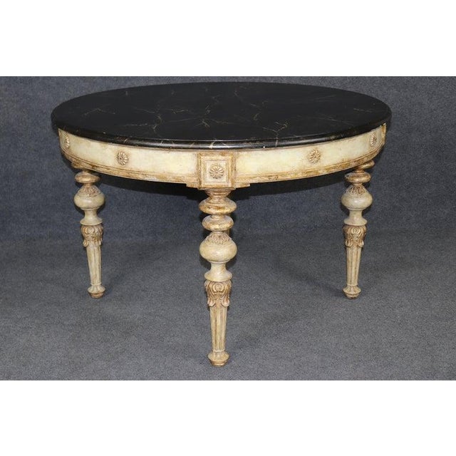 Traditional Directoire Style Pd & Gilt Accent Center Table W/ Faux Marble Top For Sale - Image 3 of 13