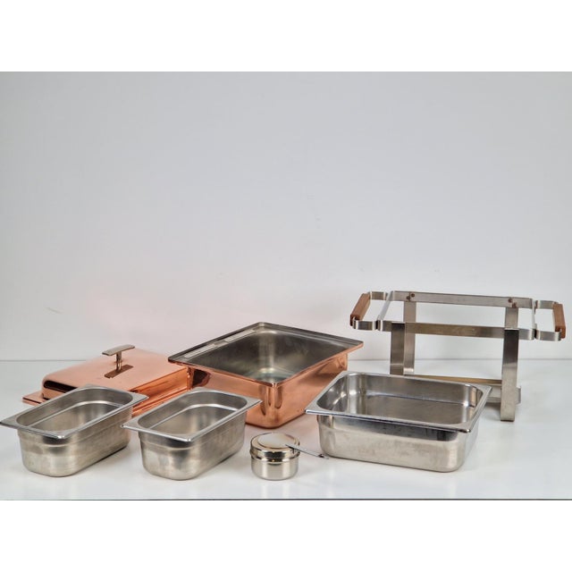 Wood Vintage Copper-Plated Stainless Steel Spring Chafing Dish, Switzerland, 1980s For Sale - Image 7 of 18