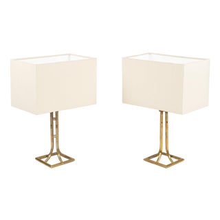 Table Lamps in Brass and Faux Bamboo, Italy, 1960s, Set of 2 For Sale