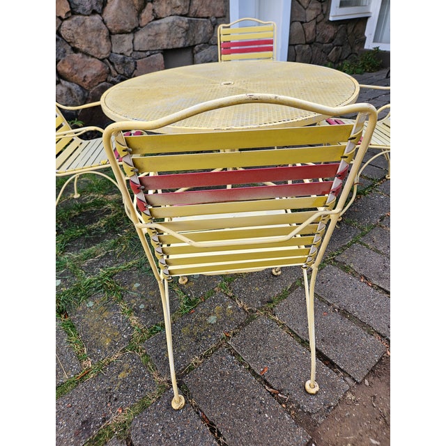 Vintage Russell Woodard Vinyl Strap Wrought Iron Patio Table and 4 Chairs For Sale - Image 12 of 13
