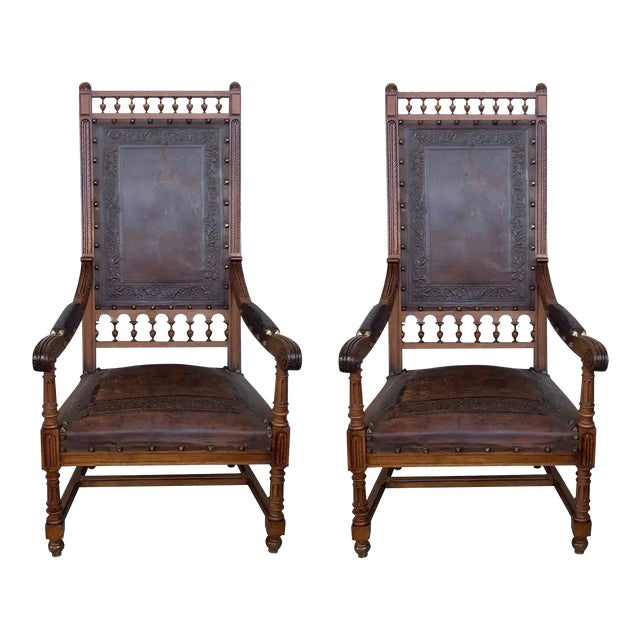 Louis XVI Style Italian Carved Walnut Armchairs - a Pair For Sale