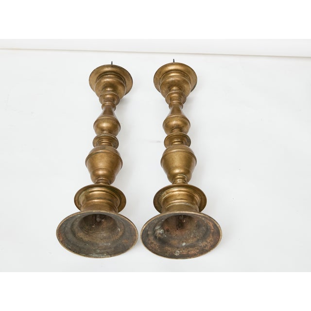 Pair of Tall 18th Century Italian Bronze Pricket Candlesticks For Sale - Image 4 of 12