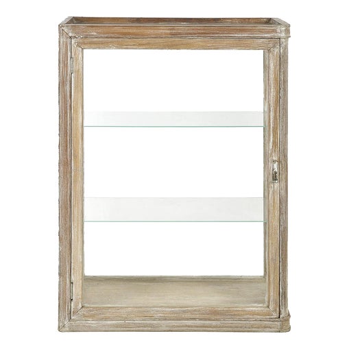 Display Case in Weathered Wood with Glass Shelves For Sale