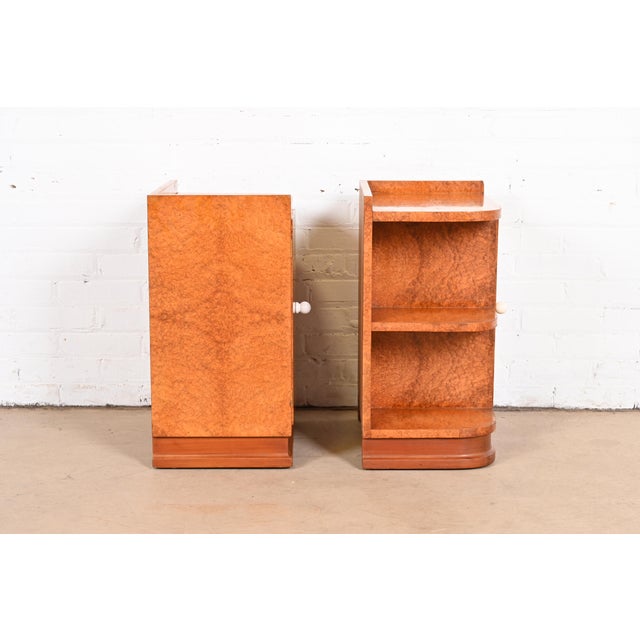 French Art Deco Burl Wood Nightstands in the Manner of Maison Dominique