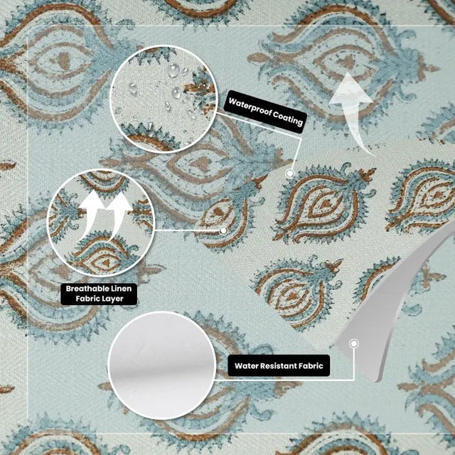 Modern Block Print Water Replicant Cushion Cover 14x36 Inch Cotton Linen- Uday For Sale - Image 4 of 6