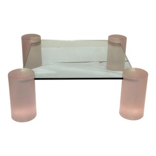 Post Modern Frosted Pink Lucite Column Cocktail Table Style of Karl Springer For Sale