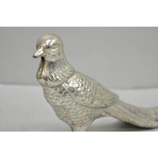 Mid 20th Century Vintage Mid Century Modern Silver Plated Pheasant Peacock Bird Figurines - Pair For Sale - Image 5 of 17