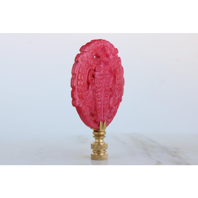2020s Chinese Carved Stone Cicada Lamp Finial on Brass Hardware For Sale - Image 5 of 5
