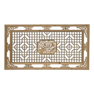 58" Chinese Rectangular Flower Birds Geometric Wood Wall Panel For Sale