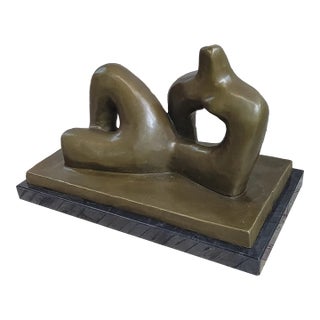 Abstract Henry Moore Bronze Metal Statue Sculpture Figure Decor on Marble Base For Sale