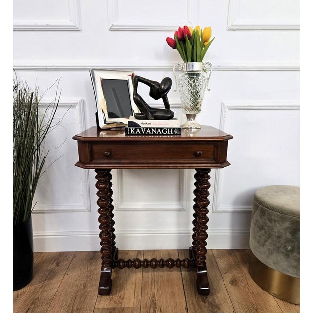 Antique Italian Carved Wood Sewing Table with Bobbin Barley Twist Legs, 1890s For Sale - Image 3 of 9