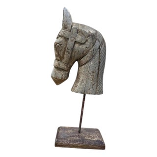 Hand Carved Head of a Horse on Stand For Sale