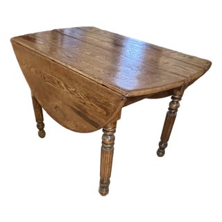Antique Oak Wood Drop Leaf Dining Table For Sale