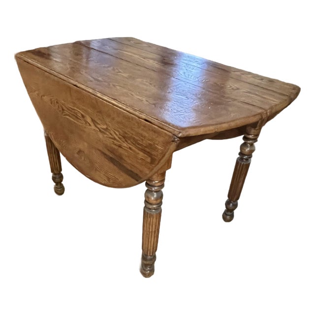 Antique Oak Wood Drop Leaf Dining Table For Sale
